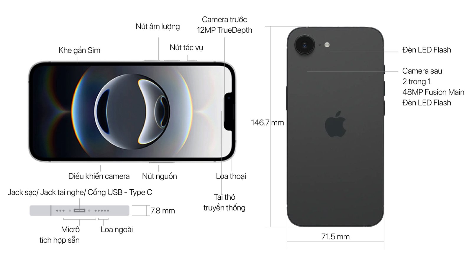 Thông số kỹ thuật iPhone 16e 256GB