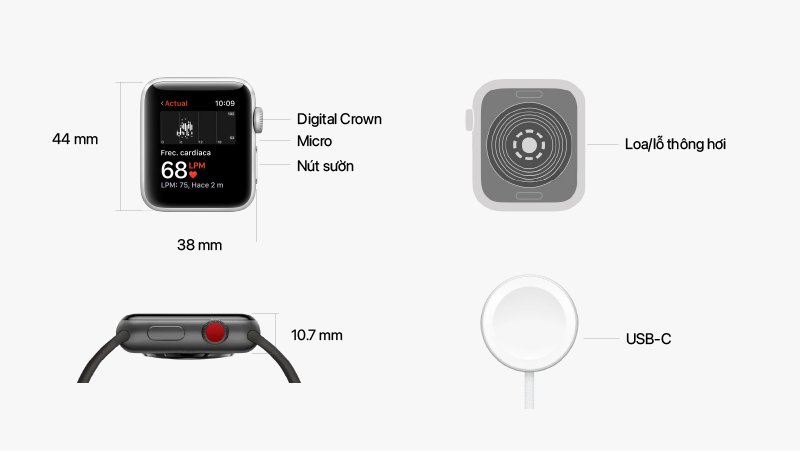 Thông số kỹ thuật sản phẩm Apple Watch SE 3 2025 LTE 44mm 
