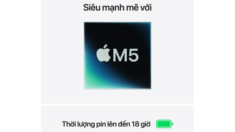 Hiệu năng mạnh mẽ với chip Apple M5