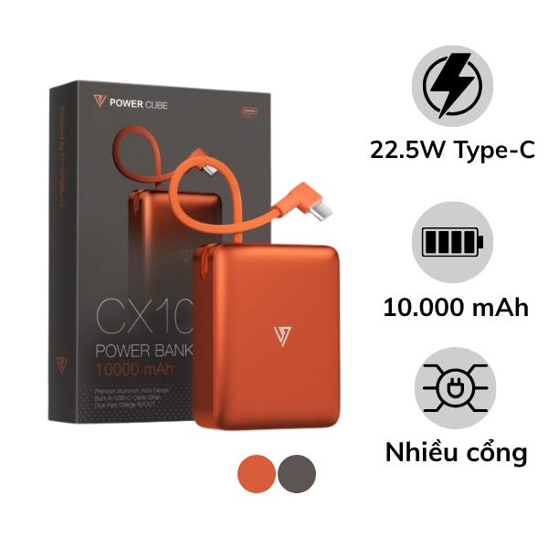 Pin sạc dự phòng Mipow 5.000 mAh 15W 3-in-1 PowerCube Ultra-Slim MX05